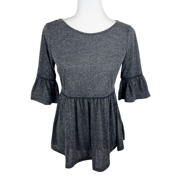 eShakti Tops - eShakti Blouse Women 0 Grey Short Sleeve Peplum Relaxed Fit Boho Casual Top
